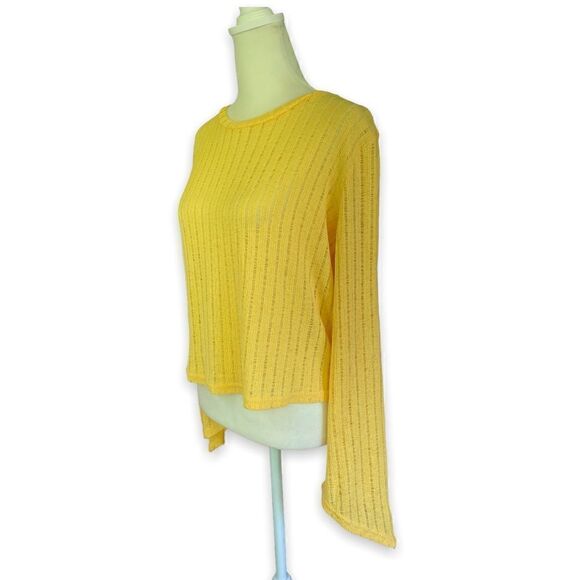 Zara Canary Yellow Open Knit Bell Sleeve Lightweight Sweater | Size Small - Picture 3 of 11